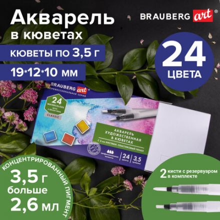 Акварель художественная кюветы НАБОР 24 цвета по 3,5 г, пластиковый кейс, BRAUBERG ART CLASSIC, 191770 Акварель художественная кюветы НАБОР 24 цвета по 3,5 г, пластиковый кейс, BRAUBERG ART CLASSIC, 191770