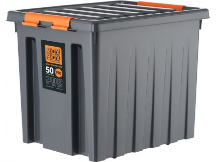 Ящик 500х390х390 мм с крышкой и клипсами, на роликах, PRO,  антрацит