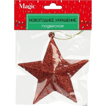 Украшение новогоднее подвесное Звезда в красном 3,5х9х10см 89097 Украшение новогоднее подвесное Звезда в красном 3,5х9х10см 89097