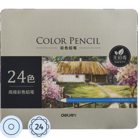 Карандаши цветные Deli липа 24 цв/наб мет.кор. 6565