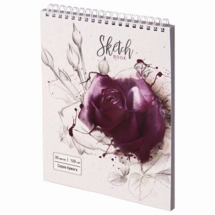 Скетчбук, серая бумага 120 г/м2, 170х195 мм, 30 л., гребень, подложка, цветная фольга, "Роза", 98702 Скетчбук, серая бумага 120 г/м2, 170х195 мм, 30 л., гребень, подложка, цветная фольга, "Роза", 98702