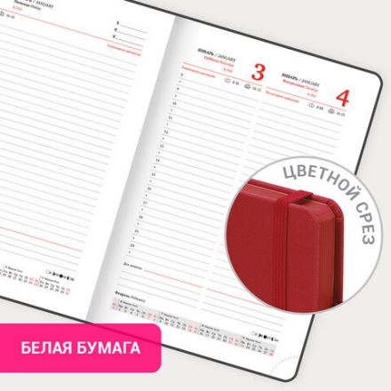 Ежедневник датированный 2026, А5, 138х213 мм, BRAUBERG "Plain", под кожу, резинка, держатель для ручки, красный, 117508 Ежедневник датированный 2026, А5, 138х213 мм, BRAUBERG "Plain", под кожу, резинка, держатель для ручки, красный, 117508