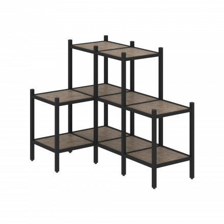 Loft Угловой внутренний стеллаж наборный VR.L-37 Тиквуд тёмный/Чёрный металл 862*1278*1047