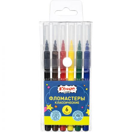 Фломастеры Комус Класс Максики 6 цветов, КЛАССИЧЕСКИЕ, ПВХ-упаковка