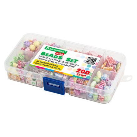 Набор для создания бижутерии и украшений BEADS SET, 200 элементов, 10 видов, пастель, BRAUBERG KIDS, 664693 Набор для создания бижутерии и украшений BEADS SET, 200 элементов, 10 видов, пастель, BRAUBERG KIDS, 664693