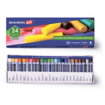 Пастель масляная художественная BRAUBERG ART CLASSIC, 24 цвета, круглое сечение, 181448 Пастель масляная художественная BRAUBERG ART CLASSIC, 24 цвета, круглое сечение, 181448