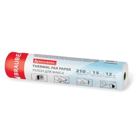 Рулон для факса 210 мм (диаметр 35 мм, длина 15 м, втулка 12 мм), BRAUBERG, 110377 Рулон для факса 210 мм (диаметр 35 мм, длина 15 м, втулка 12 мм), BRAUBERG, 110377