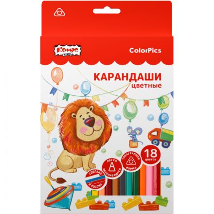 Карандаши цветные 18 цветов Комус Класс ColorPics, трехгранные