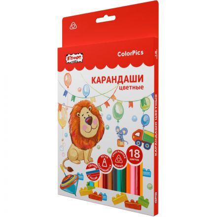 Карандаши цветные 18 цветов Комус Класс ColorPics, трехгранные