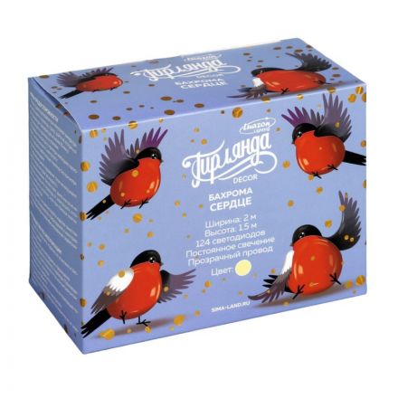 Гирлянда 'Бахрома' 2 x 1.5 м Сердце, IP20, прозр нить, теп бел, 1041889