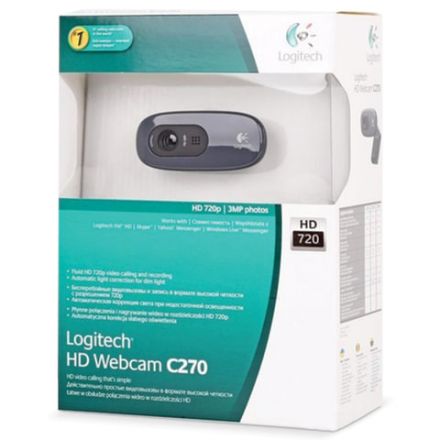 Веб-камера LOGITECH C270, 1/3 Мп, микрофон, USB 2.0, регулируемый крепеж, черная