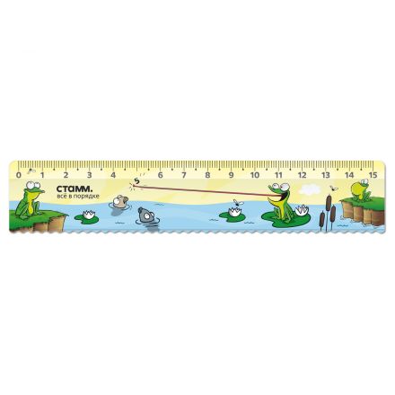 Линейка 15см СТАММ "Лягушки", пластиковая, с волнистым краем, европодвес Линейка 15см СТАММ "Лягушки", пластиковая, с волнистым краем, европодвес