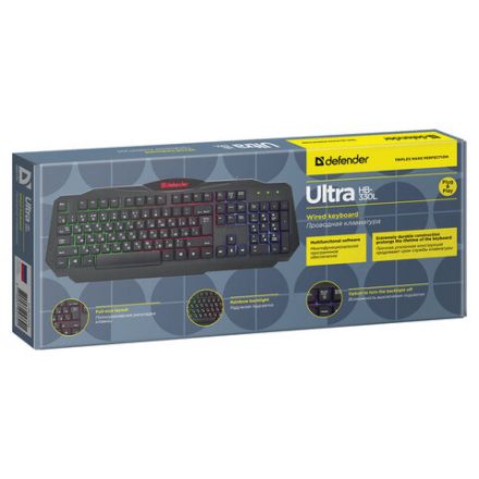 Клавиатура проводная DEFENDER Ultra HB-330L, USB, 104 клавиши, с подсветкой, черная, 45330 Клавиатура проводная DEFENDER Ultra HB-330L, USB, 104 клавиши, с подсветкой, черная, 45330