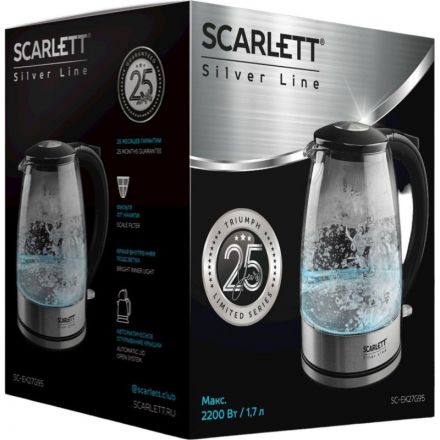 Чайник SCARLETT SC-EK27G95, электрический, стекло, 2200Вт, 1.7л, серебряный Чайник SCARLETT SC-EK27G95, электрический, стекло, 2200Вт, 1.7л, серебряный