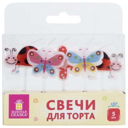 Свечи фигурные для торта на шпажках "Бабочки, божьи коровки", 5 шт, 2,5х3 см, ЗОЛОТАЯ СКАЗКА, 591463 Свечи фигурные для торта на шпажках "Бабочки, божьи коровки", 5 шт, 2,5х3 см, ЗОЛОТАЯ СКАЗКА, 591463