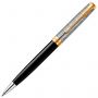 Ручка шариковая PARKER "Sonnet Premium Metal Black GT", корпус серебристый, детали золото, черная, 2119787