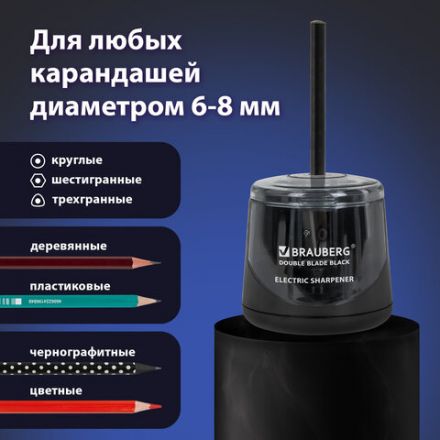 Точилка электрическая BRAUBERG DOUBLE BLADE BLACK, двойное лезвие, питание от 2 батареек АА, 271336 Точилка электрическая BRAUBERG DOUBLE BLADE BLACK, двойное лезвие, питание от 2 батареек АА, 271336