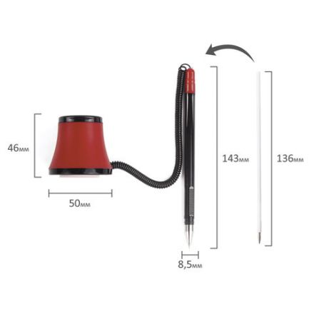 Ручка шариковая настольная масляная BRAUBERG "Стенд-Пен №1", СИНЯЯ, корпус черный/красный, линия письма 0,35 мм, 141886 Ручка шариковая настольная масляная BRAUBERG "Стенд-Пен №1", СИНЯЯ, корпус черный/красный, линия письма 0,35 мм, 141886