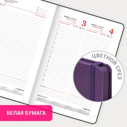 Ежедневник датированный 2026, А5, 138х213 мм, BRAUBERG "Plain", под кожу, резинка, держатель для ручки, фиолетовый, 117509 Ежедневник датированный 2026, А5, 138х213 мм, BRAUBERG "Plain", под кожу, резинка, держатель для ручки, фиолетовый, 117509