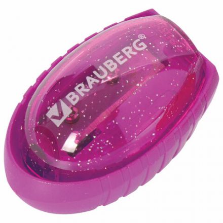 Точилка BRAUBERG "Shuttle", с контейнером, эллиптическая, ассорти, в картонном дисплее, 222505