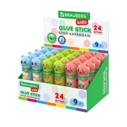 Клей-карандаш "Зверята: кошка, мышка, хрюшка", 9 г, фигурный колпачок, BRAUBERG KIDS, 271138 Клей-карандаш "Зверята: кошка, мышка, хрюшка", 9 г, фигурный колпачок, BRAUBERG KIDS, 271138