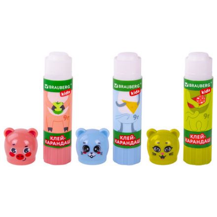 Клей-карандаш "Зверята: кошка, мышка, хрюшка", 9 г, фигурный колпачок, BRAUBERG KIDS, 271138 Клей-карандаш "Зверята: кошка, мышка, хрюшка", 9 г, фигурный колпачок, BRAUBERG KIDS, 271138