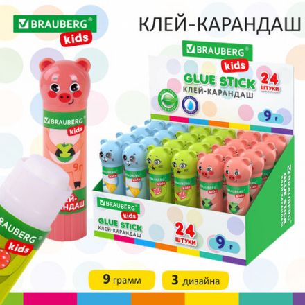 Клей-карандаш "Зверята: кошка, мышка, хрюшка", 9 г, фигурный колпачок, BRAUBERG KIDS, 271138 Клей-карандаш "Зверята: кошка, мышка, хрюшка", 9 г, фигурный колпачок, BRAUBERG KIDS, 271138