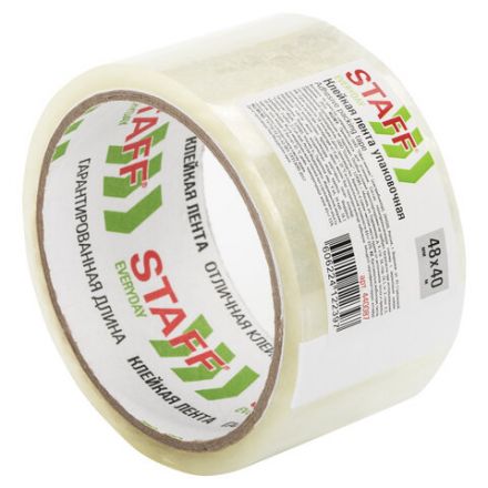 Клейкая лента упаковочная 48 мм x 40 м, прозрачная, толщина 40 микрон, STAFF, 440087 Клейкая лента упаковочная 48 мм x 40 м, прозрачная, толщина 40 микрон, STAFF, 440087
