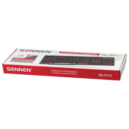 Клавиатура проводная SONNEN KB-7010, USB, 104 клавиши, LED-подсветка, черная, 512653 Клавиатура проводная SONNEN KB-7010, USB, 104 клавиши, LED-подсветка, черная, 512653