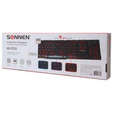 Клавиатура проводная SONNEN KB-7010, USB, 104 клавиши, LED-подсветка, черная, 512653 Клавиатура проводная SONNEN KB-7010, USB, 104 клавиши, LED-подсветка, черная, 512653