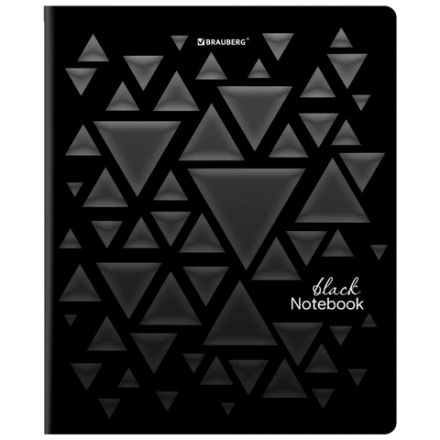 Тетрадь А5, 48 л., BRAUBERG, скоба, клетка, матовая ламинация, выборочный лак, "Black" (микс в спайке), 404375