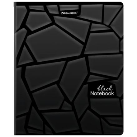 Тетрадь А5, 48 л., BRAUBERG, скоба, клетка, матовая ламинация, выборочный лак, "Black" (микс в спайке), 404375