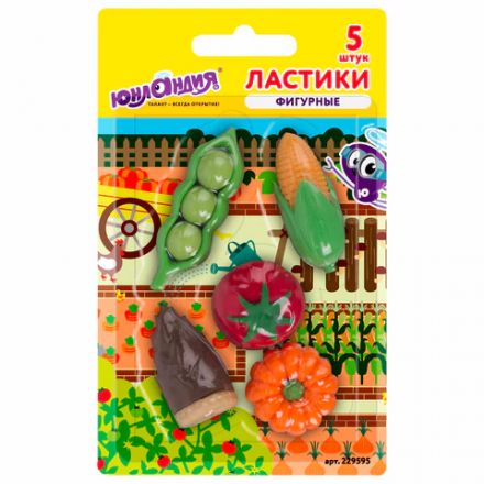 Набор ластиков фигурных ЮНЛАНДИЯ "Огород", 5 шт., ассорти, 229595