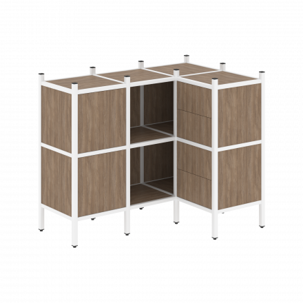 Loft Угловой внутренний стеллаж наборный VR.L-28 Дуб аризона/Белый металл 1278*862*1047