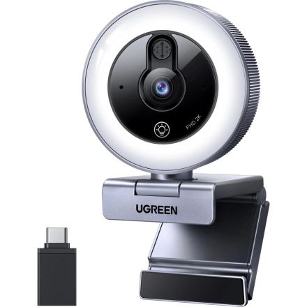 Веб-камера UGREEN CM910 (65857) USB HD,2K@30FPS, с подсветкой, серый
