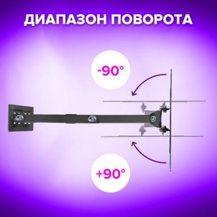 Кронштейн-крепление для ТВ настенный, до 30 кг, VESA 100х100-200х200, 23"-43", черный, SONNEN, 455947