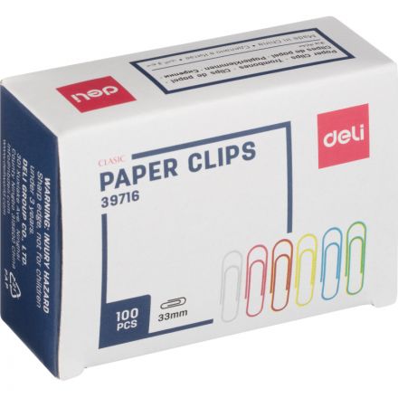 Скрепки Deli с полимерным покрытием, 33 мм, разноцветные,100 шт/уп Скрепки Deli с полимерным покрытием, 33 мм, разноцветные,100 шт/уп