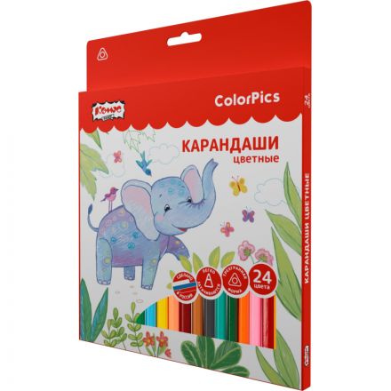 Карандаши цветные 24 цвета Комус Класс ColorPics, трехгранные