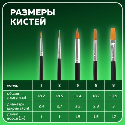 Кисти BRAUBERG, набор 5 шт. (синтетика, круглые № 1, 2, 5, плоские № 5, 8), блистер, 200219 Кисти BRAUBERG, набор 5 шт. (синтетика, круглые № 1, 2, 5, плоские № 5, 8), блистер, 200219