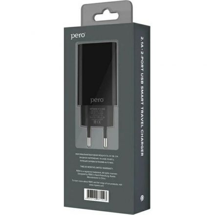 Зарядное устройство сет. PERO TC02 2USB 2.1A c каб. Lightning черный