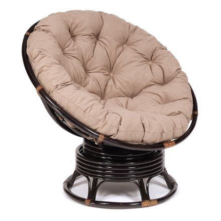 Кресло-качалка Папасан/Papasan (W 23/01 B) /с подушкой/ 115х78х104см, античный черно-коричневый, экошерсть коричневый, 1811-5