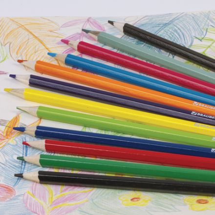 Карандаши цветные BRAUBERG "Star Patrol", 12 цветов, шестигранные, грифель 3 мм, натуральное дерево, 180532