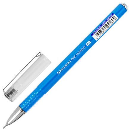 Ручка шариковая масляная BRAUBERG "ONE MOMENT COLOR", СИНЯЯ, корпус ассорти, В ДИСПЛЕЕ, игольчатый узел 0,7 мм, линия письма 0,35 мм, 143003