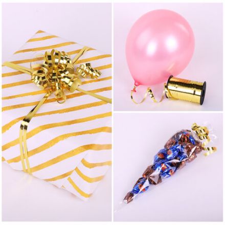 Лента упаковочная декоративная для шаров и подарков, металлик, 5 мм х 250 м, золото, ЗОЛОТАЯ СКАЗКА, 591815