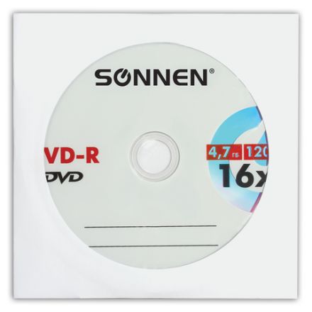 Диск DVD-R SONNEN, 4,7 Gb, 16x, бумажный конверт (1 штука), 512576 Диск DVD-R SONNEN, 4,7 Gb, 16x, бумажный конверт (1 штука), 512576