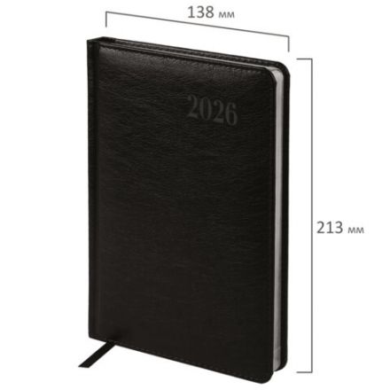 Ежедневник датированный 2026, А5, 138х213 мм, BRAUBERG "Impression", под кожу, черный, 117510 Ежедневник датированный 2026, А5, 138х213 мм, BRAUBERG "Impression", под кожу, черный, 117510