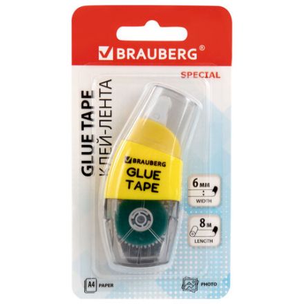 Клей-лента BRAUBERG SPECIAL, 6 мм х 8 м, корпус жёлтый, блистер, 273028 Клей-лента BRAUBERG SPECIAL, 6 мм х 8 м, корпус жёлтый, блистер, 273028