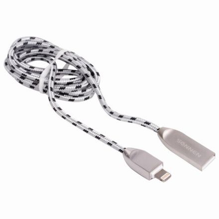 Кабель USB 2.0 – Lightning, 1 м, SONNEN Premium, медь, для передачи данных и зарядки, 513126 Кабель USB 2.0 – Lightning, 1 м, SONNEN Premium, медь, для передачи данных и зарядки, 513126