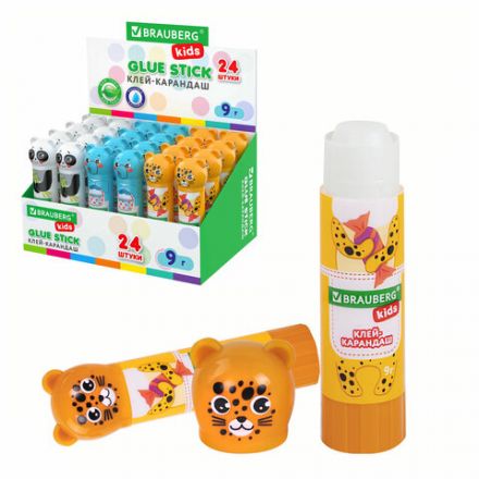 Клей-карандаш "Зверята: панда, слон, леопард", 9 г, фигурный колпачок, BRAUBERG KIDS, 271139 Клей-карандаш "Зверята: панда, слон, леопард", 9 г, фигурный колпачок, BRAUBERG KIDS, 271139