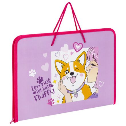 Папка для труда на молнии с ручками ПИФАГОР А4, 1 отделение, пластик, органайзер, "Fluffy akita", 272227